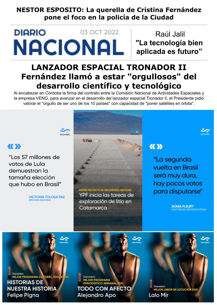 Diario de Radio Nacional 3/10/2022 – Radio Nacional